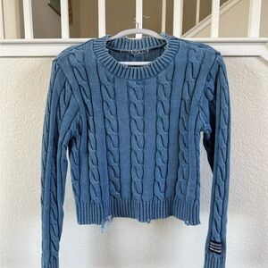 Anna Sui Distressed Blue Cable Knit Sweater